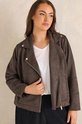 EVANS Plus Size Chocolate Brown Faux Suede Biker Jacket 3
