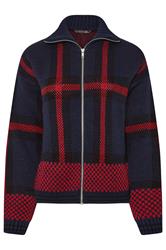 PixieGirl Petite Women's Blue & Red Knitted Check Zip Cardigan | PixieGirl 5