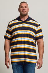 BadRhino Big & Tall Navy Blue & Yellow Striped Polo Shirt | BadRhino 3