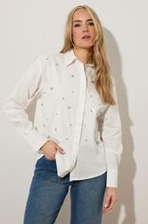 LTS Tall White Embellished Long Sleeve Cotton Shirt | Long Tall Sally 3