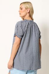 YOURS Plus Size Navy Blue Gingham Notch Neck Blouse | Yours Clothing 2