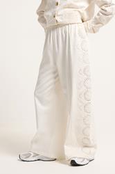 PixieGirl Petite Women's White Embroidered Cotton Wide Leg Trousers | PixieGirl 1
