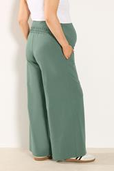BUMP IT UP MATERNITY Plus Size Green Wide Leg Joggers | Yours Clothing 2