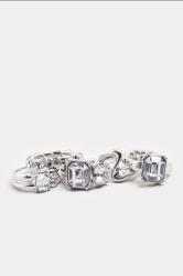 YOURSET 5 PACK Silver Tone Diamante Ring Set | Yours Clothing 2