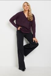 LTS Tall Dark Purple Cable Knit V-Neck Jumper | Long Tall Sally 2