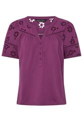 M&Co Berry Purple Broderie Cotton T-Shirt
