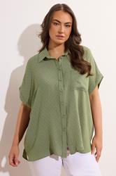 EVANS Plus Size Khaki Green Grown-On Sleeve Blouse | Evans 3