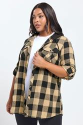 YOURS Plus Size Natural Brown Hooded Check Shirt | Yours Clothing 3
