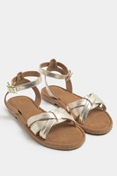 Gold Faux Leather Cross Over Sandals In Extra Wide EEE Fit | Yours Clothing 1