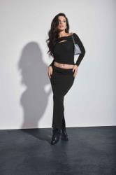 PixieGirl Black Ribbed Twist Front Maxi Skirt | PixieGirl 3
