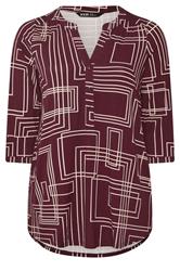 YOURS Curve Burgundy Red Abstract Half Placket Shirt