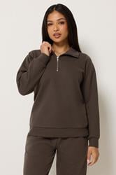 M&Co Petite Chocolate Brown Half Zip Sweatshirt | M&Co 3