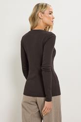 LTS Tall Chocolate Brown Ribbed Button Top | Long Tall Sally 2