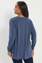 YOURS Plus Size Denim Blue Ribbed Swing T-Shirt | Yours Clothing 2