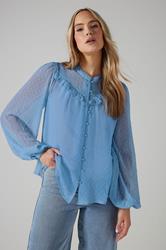 LTS Tall Blue Sheer Dobby Frill Blouse | Long Tall Sally 3