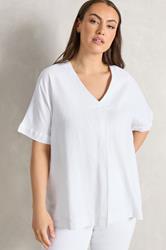 EVANS Plus Size White Premium Linen Front Pleat Top | Evans  1