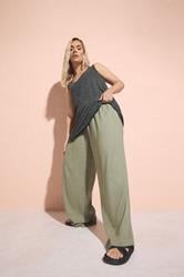 YOURS Plus Size Olive Green Linen Tie Front Trousers | Yours Clothing 3
