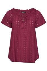 YOURS Curve Burgundy Red Broderie Anglaise Top