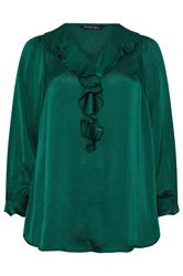EVANS Curve Green Frill Detail Blouse