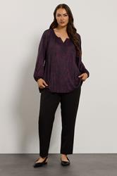 EVANS Plus Size Purple Animal Print Balloon Sleeve Blouse | Evans 1