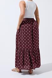 LIMITED COLLECITON Plus Size Burgundy Red Polka Dot Tiered Maxi Skirt | Yours Clothing 2