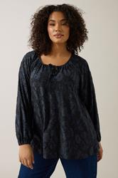 EVANS Plus Size Navy Blue Floral Burnout Blouse | Evans 3