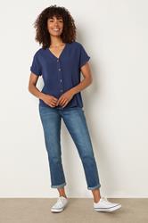 M&Co Navy Blue Button Front Blouse | M&Co 1