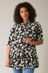 EVANS Plus Size Black Daisy Print Frill Hem Tunic Top | Evans 3