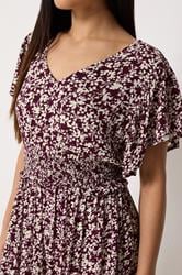 M&Co Petite Berry Purple Floral Shirred Waist Maxi Dress | M&Co 5