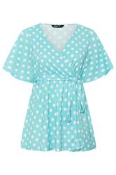 YOURS Plus Size Blue Polka Dot Print Wrap Top | Yours Clothing 5