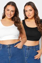 YOURSET 2 PACK Plus Size Black & White Ribbed Crop Tops | Yours Clothing  1