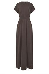 LTS Tall Chocolate Brown Jersey Shirred Waist Cotton Maxi Dress