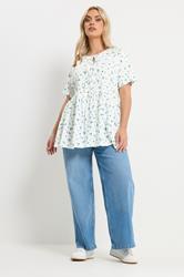 YOURS Plus Size Ivory White Ditsy Bow Tie Front Peplum Top | Yours Clothing 2