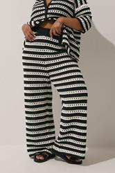 LIMITED COLLECTION Plus Size Black & White Stripe Crochet Wide Leg Trousers | Yours Clothing 2