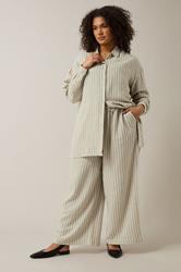 EVANS Plus Size Natural Brown Stripe Print Premium Linen Shirt | Evans 4