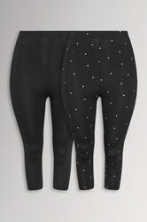 YOURSET 2 PACK Plus Size Black Polka Dot Crop Leggings | Yours Clothing 3