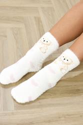 YOURSET 2 PACK Curve White & Pink Teddy Bear Fluffy Bed Socks | Yours Clothing 4