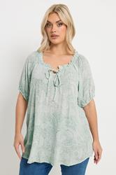 YOURS Plus Size Sage Green Textured Ditsy Floral Top | Yours Clothing 3