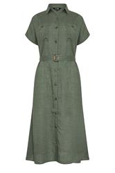 LTS Tall Khaki Green Linen Button Midi Dress