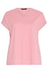 EVANS Curve Pink Crochet Trim T-Shirt