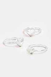 YOURSET 3 PACK Silver Tone Diamante Heart Rings | Yours Clothing 3