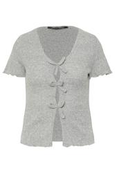 PixieGirl Petite Grey Soft Touch Bow Front Top