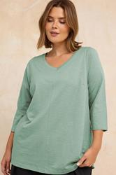 EVANS Plus Size Sage Green V-Neck Cotton Top | Evans 3
