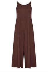 YOURS Curve Chocolate Brown Textured Jumpsuit