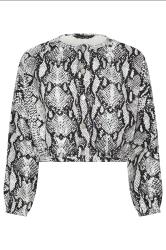 PixieGirl Petite Women's Grey Snake Print Denim Bomber Jacket | PixieGirl 6