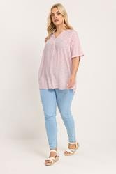 YOURS Plus Size Pink Crinkle Floral Notch Neck Top | Yours Clothing 2