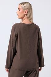 LIMITED COLLECTION Plus Size Brown Ribbed V-Neck Top | Yours Clothing 2