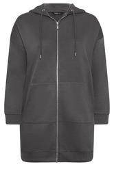 YOURS Plus Size Charcoal Grey Longline Zip Hoodie | Yours Clothing 5