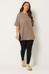 YOURS Plus Size Brown Side Split Relaxed Longline T-Shirt | Yours Clothing 1