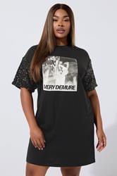 LIMITED COLLECTION Plus Size Black Sequin 'Very Demure' Graphic T-Shirt Dress | Yours Clothing 3